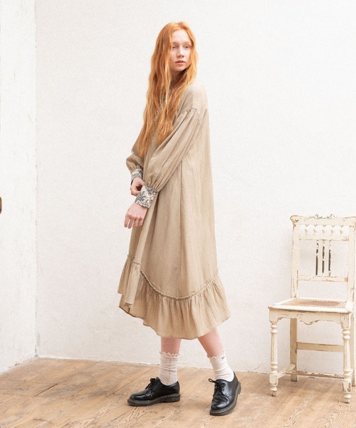 idem（イデム）の「country  waffle onepiece/カントリーワッフルワンピース（ワンピース・レディース・ブラック/ベージュ・FREE）」の6枚目の写真