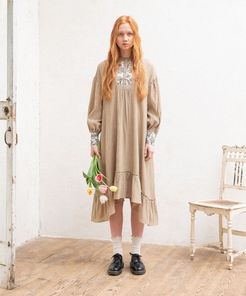 idem（イデム）の「country  waffle onepiece/カントリーワッフルワンピース（ワンピース・レディース・ブラック/ベージュ・FREE）」の3枚目の写真