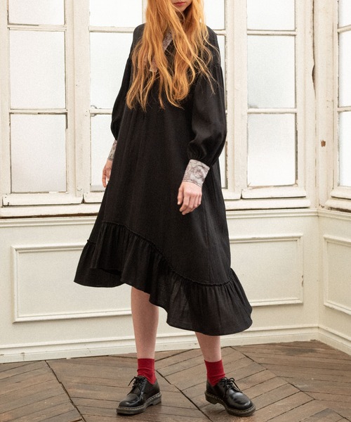 idem（イデム）の「country  waffle onepiece/カントリーワッフルワンピース（ワンピース・レディース・ブラック/ベージュ・FREE）」の13枚目の写真