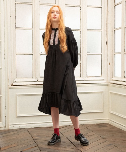 idem（イデム）の「country  waffle onepiece/カントリーワッフルワンピース（ワンピース・レディース・ブラック/ベージュ・FREE）」の19枚目の写真