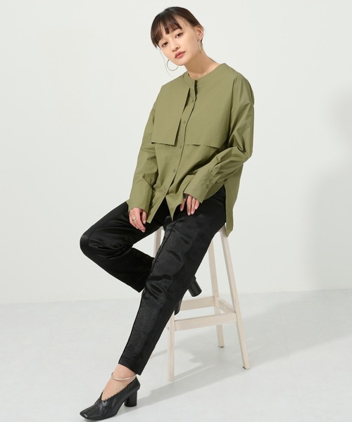 M nort（エムノート）の「【わたなべ麻衣プロデュース】コットン100/レイヤードフラップシャツブラウス（シャツ/ブラウス・レディース・ホワイト/カーキ・FREE）」の16枚目の写真