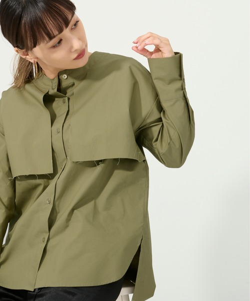 M nort（エムノート）の「【わたなべ麻衣プロデュース】コットン100/レイヤードフラップシャツブラウス（シャツ/ブラウス・レディース・ホワイト/カーキ・FREE）」の10枚目の写真