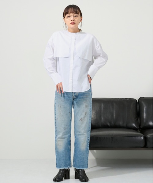 M nort（エムノート）の「【わたなべ麻衣プロデュース】コットン100/レイヤードフラップシャツブラウス（シャツ/ブラウス・レディース・ホワイト/カーキ・FREE）」の3枚目の写真