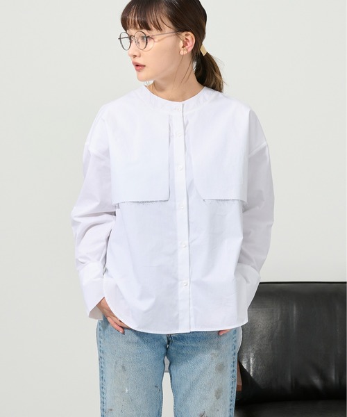 M nort（エムノート）の「【わたなべ麻衣プロデュース】コットン100/レイヤードフラップシャツブラウス（シャツ/ブラウス・レディース・ホワイト/カーキ・FREE）」の12枚目の写真