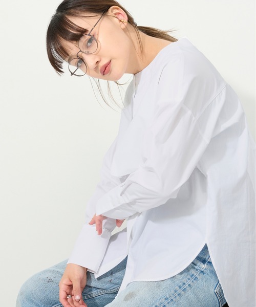 M nort（エムノート）の「【わたなべ麻衣プロデュース】コットン100/レイヤードフラップシャツブラウス（シャツ/ブラウス・レディース・ホワイト/カーキ・FREE）」の9枚目の写真