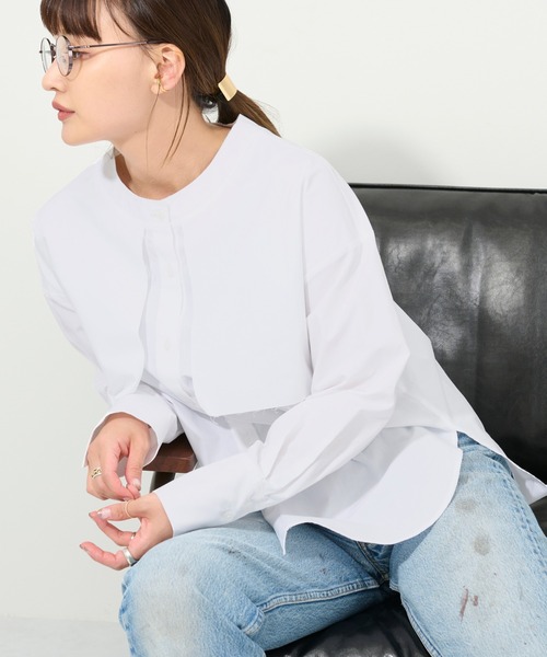 M nort（エムノート）の「【わたなべ麻衣プロデュース】コットン100/レイヤードフラップシャツブラウス（シャツ/ブラウス・レディース・ホワイト/カーキ・FREE）」の5枚目の写真