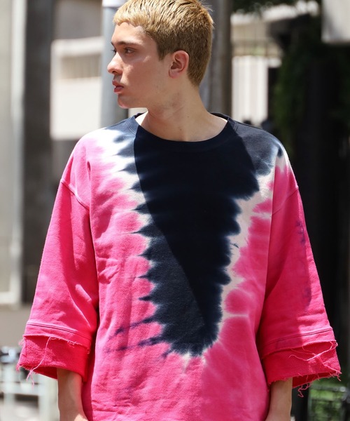 CAL O LINE（キャルオーライン）の「CAL O LINE/キャルオーライン TIE DYE CUT-OFF SWEAT タイダイ柄 スウェット トレーナー（スウェット・メンズ・ネイビー/グリーン・M/L/XL）」の2枚目の写真