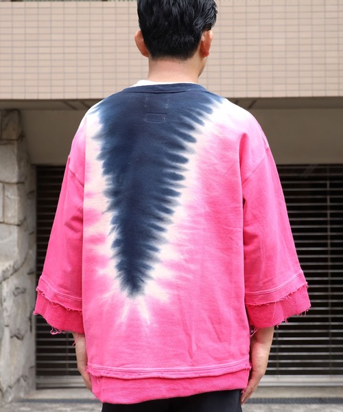 CAL O LINE（キャルオーライン）の「CAL O LINE/キャルオーライン TIE DYE CUT-OFF SWEAT タイダイ柄 スウェット トレーナー（スウェット・メンズ・ネイビー/グリーン・M/L/XL）」の3枚目の写真