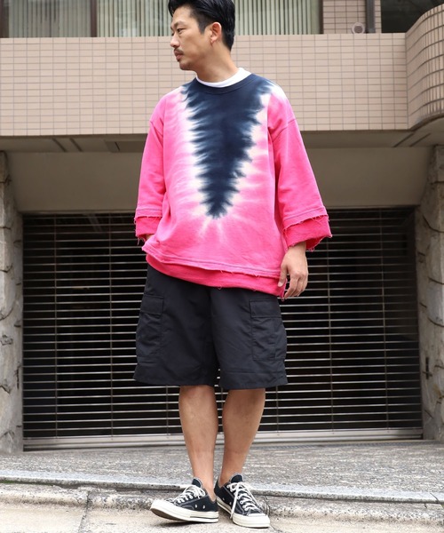 CAL O LINE（キャルオーライン）の「CAL O LINE/キャルオーライン TIE DYE CUT-OFF SWEAT タイダイ柄 スウェット トレーナー（スウェット・メンズ・ネイビー/グリーン・M/L/XL）」の11枚目の写真
