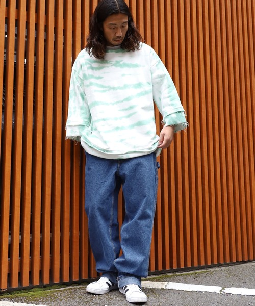 CAL O LINE（キャルオーライン）の「CAL O LINE/キャルオーライン TIE DYE CUT-OFF SWEAT タイダイ柄 スウェット トレーナー（スウェット・メンズ・ネイビー/グリーン・M/L/XL）」の17枚目の写真