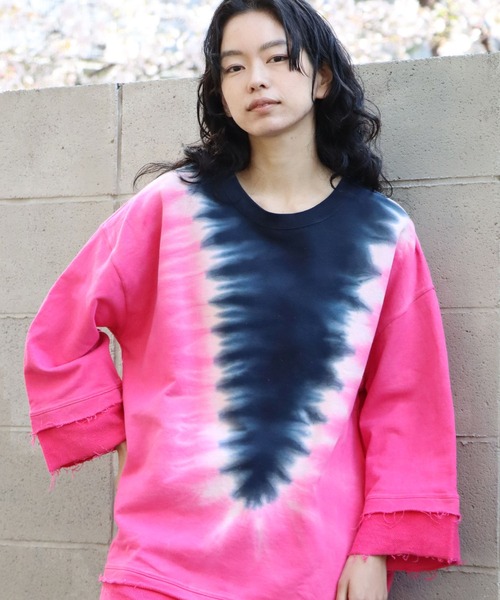 CAL O LINE（キャルオーライン）の「CAL O LINE/キャルオーライン TIE DYE CUT-OFF SWEAT タイダイ柄 スウェット トレーナー（スウェット・メンズ・ネイビー/グリーン・M/L/XL）」の10枚目の写真