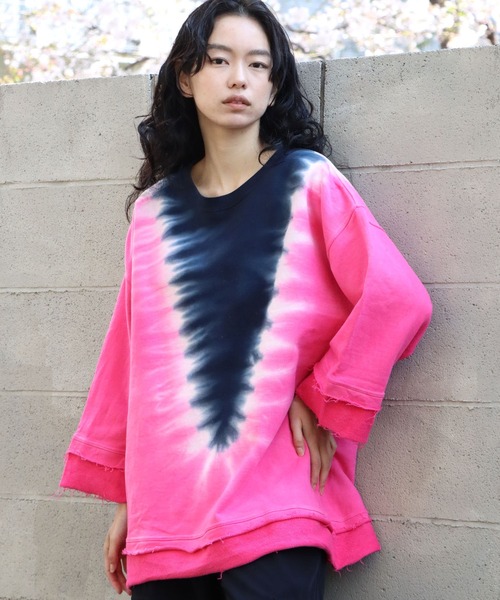 CAL O LINE（キャルオーライン）の「CAL O LINE/キャルオーライン TIE DYE CUT-OFF SWEAT タイダイ柄 スウェット トレーナー（スウェット・メンズ・ネイビー/グリーン・M/L/XL）」の7枚目の写真