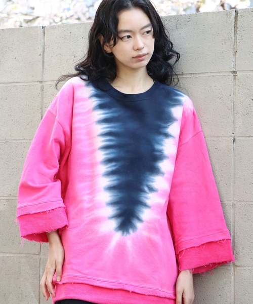 CAL O LINE（キャルオーライン）の「CAL O LINE/キャルオーライン TIE DYE CUT-OFF SWEAT タイダイ柄 スウェット トレーナー（スウェット・メンズ・ネイビー/グリーン・M/L/XL）」の13枚目の写真