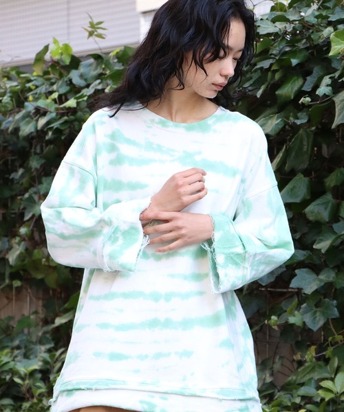 CAL O LINE（キャルオーライン）の「CAL O LINE/キャルオーライン TIE DYE CUT-OFF SWEAT タイダイ柄 スウェット トレーナー（スウェット・メンズ・ネイビー/グリーン・M/L/XL）」の12枚目の写真