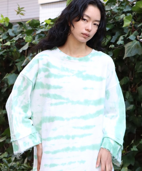 CAL O LINE（キャルオーライン）の「CAL O LINE/キャルオーライン TIE DYE CUT-OFF SWEAT タイダイ柄 スウェット トレーナー（スウェット・メンズ・ネイビー/グリーン・M/L/XL）」の9枚目の写真