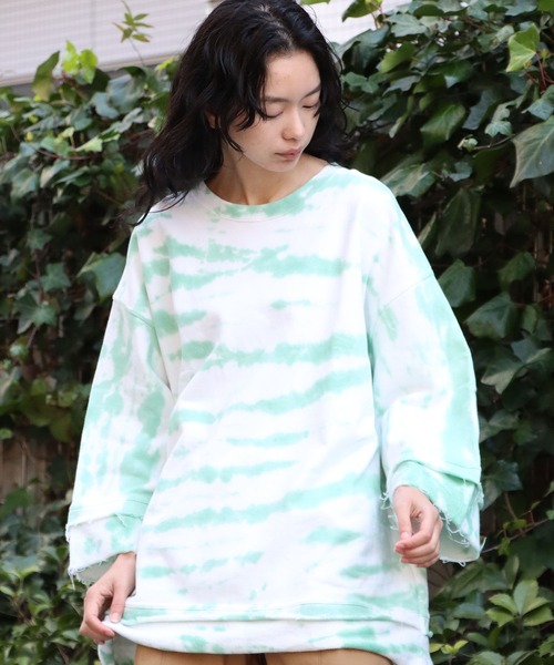 CAL O LINE（キャルオーライン）の「CAL O LINE/キャルオーライン TIE DYE CUT-OFF SWEAT タイダイ柄 スウェット トレーナー（スウェット・メンズ・ネイビー/グリーン・M/L/XL）」の15枚目の写真