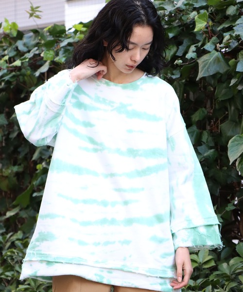 CAL O LINE（キャルオーライン）の「CAL O LINE/キャルオーライン TIE DYE CUT-OFF SWEAT タイダイ柄 スウェット トレーナー（スウェット・メンズ・ネイビー/グリーン・M/L/XL）」の6枚目の写真