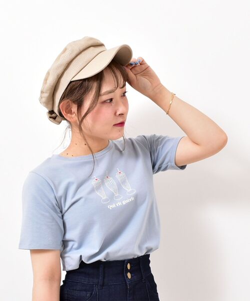 MAJESTIC LEGON（マジェスティックレゴン）の「カフェタイムＴｅｅ（Tシャツ/カットソー・レディース・ホワイト系その他2/ブルー/アイボリー・MEDIUM/SMALL）」の8枚目の写真