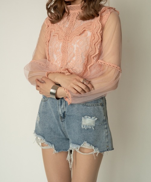 yuue' ( wear )（ユーイ）の「シースルーロングスリーブレーストップス（シャツ/ブラウス・レディース・ピンク/アイボリー/グリーン/ホワイト・FREE）」の13枚目の写真