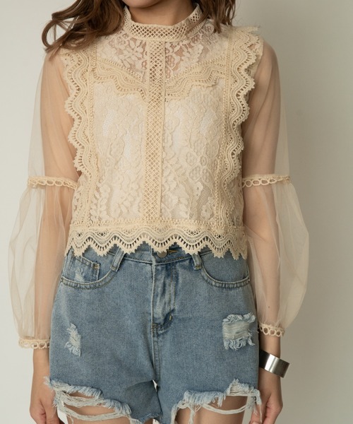 Odemai ロングレースシャツ　Free Size yuue\u0027 ( wear )（ユーイ）の「シースルーロングスリーブレーストップス