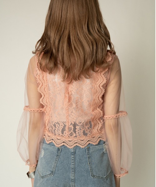 yuue' ( wear )（ユーイ）の「シースルーロングスリーブレーストップス（シャツ/ブラウス・レディース・ピンク/アイボリー/グリーン/ホワイト・FREE）」の14枚目の写真