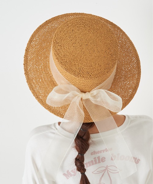 OLIVE des OLIVE(オリーブデオリーブ)の「オーガンリボンカンカン帽(ハット・レディース・ブラウン/オフホワイト・FREE)」の3枚目の写真