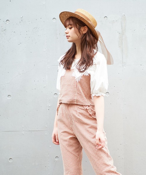 OLIVE des OLIVE(オリーブデオリーブ)の「オーガンリボンカンカン帽(ハット・レディース・ブラウン/オフホワイト・FREE)」の9枚目の写真