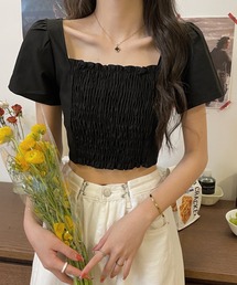 yuue' ( wear )（ユーイ）の「バックリボンシャーリング スクエアネックパフショル ミニトップス（シャツ/ブラウス）」