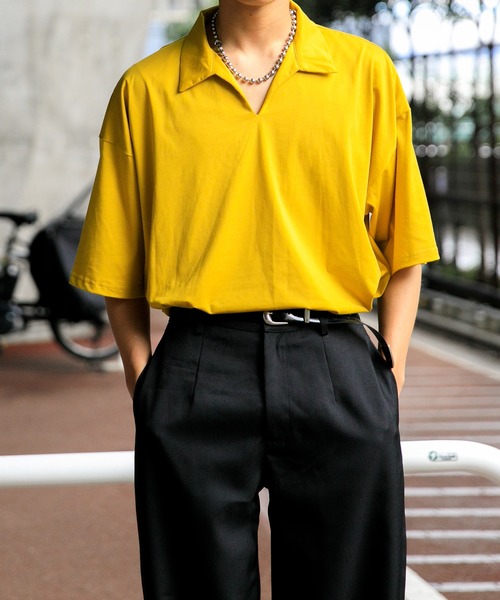 Adoon plain（アドーンプレーン）の「【Adoon plain】襟付きTシャツ（シャツ/ブラウス・メンズ・ブラック/サックスブルー/マスタード・MEDIUM/LARGE）」の3枚目の写真