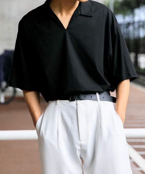 Adoon plain（アドーンプレーン）の「【Adoon plain】襟付きTシャツ（シャツ/ブラウス・メンズ・ブラック/サックスブルー/マスタード・MEDIUM/LARGE）」の2枚目の写真