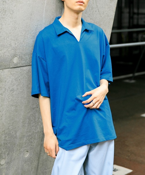 Adoon plain（アドーンプレーン）の「【Adoon plain】襟付きTシャツ（シャツ/ブラウス・メンズ・ブラック/サックスブルー/マスタード・MEDIUM/LARGE）」の16枚目の写真