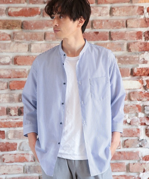 UNION STATION（ユニオンステーション）の「七分袖ストライプバンドカラーシャツ（シャツ/ブラウス・メンズ・サックスブルー/ホワイト系その他/レッド系その他/ブルー系その他・LL/M/L）」の3枚目の写真