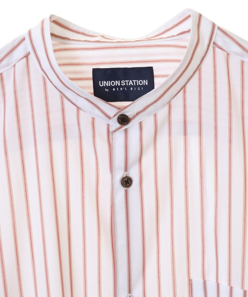 UNION STATION（ユニオンステーション）の「七分袖ストライプバンドカラーシャツ（シャツ/ブラウス・メンズ・サックスブルー/ホワイト系その他/レッド系その他/ブルー系その他・LL/M/L）」の9枚目の写真