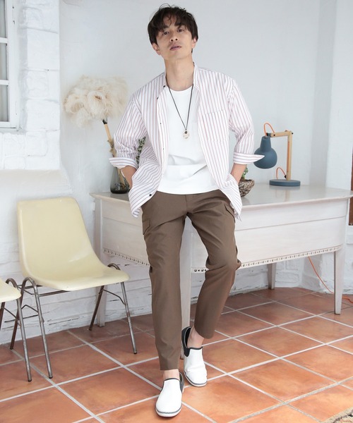 UNION STATION（ユニオンステーション）の「七分袖ストライプバンドカラーシャツ（シャツ/ブラウス・メンズ・サックスブルー/ホワイト系その他/レッド系その他/ブルー系その他・LL/M/L）」の16枚目の写真