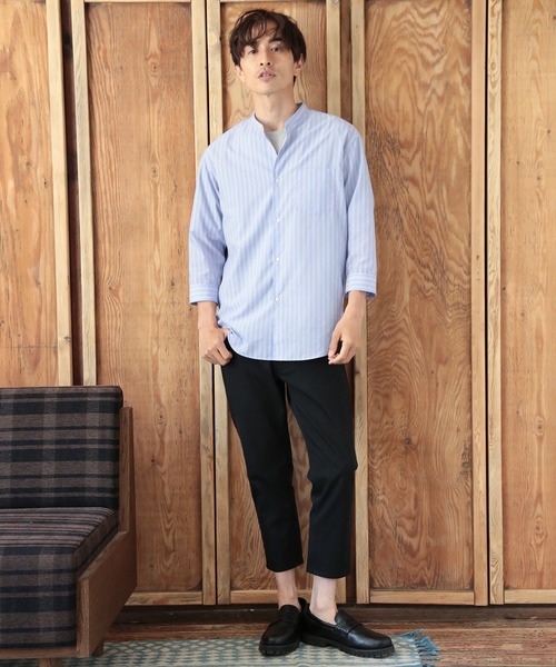 UNION STATION（ユニオンステーション）の「七分袖ストライプバンドカラーシャツ（シャツ/ブラウス・メンズ・サックスブルー/ホワイト系その他/レッド系その他/ブルー系その他・LL/M/L）」の13枚目の写真