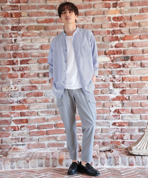 UNION STATION（ユニオンステーション）の「七分袖ストライプバンドカラーシャツ（シャツ/ブラウス・メンズ・サックスブルー/ホワイト系その他/レッド系その他/ブルー系その他・LL/M/L）」の15枚目の写真