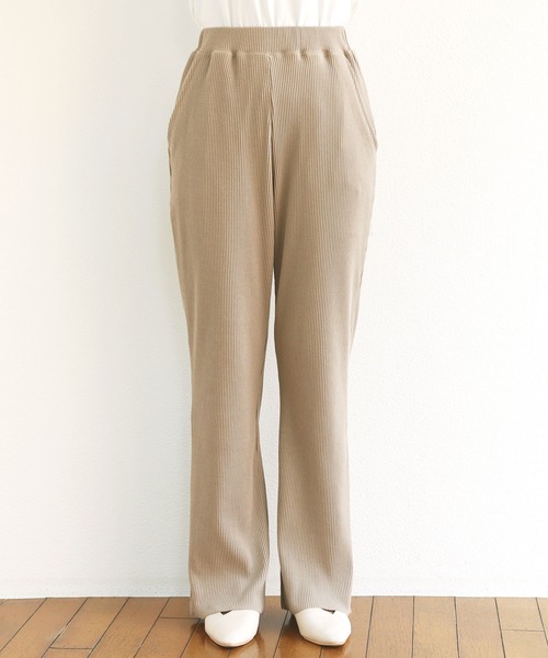 andme(アンドミー)の「セルフカットリブフレアパンツ(その他パンツ・レディース・ブラック/ライトブラウン/グレー系その他/ブラウン/キナリ/ライトグリーン/スミクロ/パープル/ブラウン系その他/イエロー/ピンク/ネイビー/レッド/ケリーグリーン/ベージュ系その他/杢グレー/ライム・M/L)」の21枚目の写真