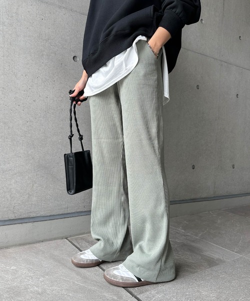 ノントーキョー NON TOKYO プリントリブフレアパンツ セルフカット済 NON TOKYO（ノントーキョー）の「PRINT RIB WIDE PANTS（その他