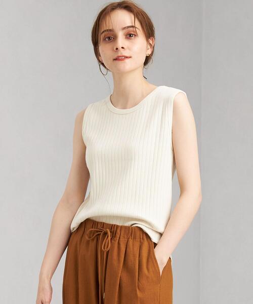 green label relaxing（グリーンレーベルリラクシング）の「CFC ワイド リブ ノースリーブ プルオーバー カットソー（Tシャツ/カットソー・レディース・ダークグレー/ナチュラル/ケリー・FREE）」の3枚目の写真