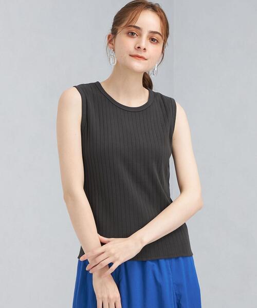 green label relaxing（グリーンレーベルリラクシング）の「CFC ワイド リブ ノースリーブ プルオーバー カットソー（Tシャツ/カットソー・レディース・ダークグレー/ナチュラル/ケリー・FREE）」の7枚目の写真