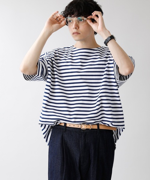 RAGEBLUE（レイジブルー）の「マリンボーダー/サイドスリットビッグTシャツ/949576（Tシャツ/カットソー・メンズ・ベージュ/ホワイト×ネイビー・MEDIUM/LARGE）」の5枚目の写真