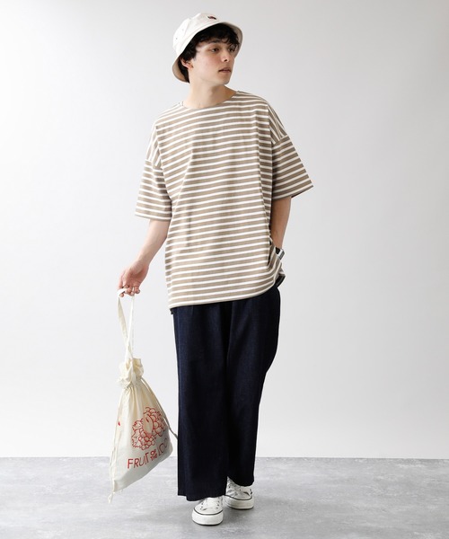RAGEBLUE（レイジブルー）の「マリンボーダー/サイドスリットビッグTシャツ/949576（Tシャツ/カットソー・メンズ・ベージュ/ホワイト×ネイビー・MEDIUM/LARGE）」の9枚目の写真