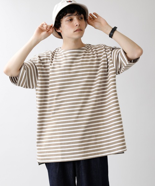 RAGEBLUE（レイジブルー）の「マリンボーダー/サイドスリットビッグTシャツ/949576（Tシャツ/カットソー・メンズ・ベージュ/ホワイト×ネイビー・MEDIUM/LARGE）」の10枚目の写真