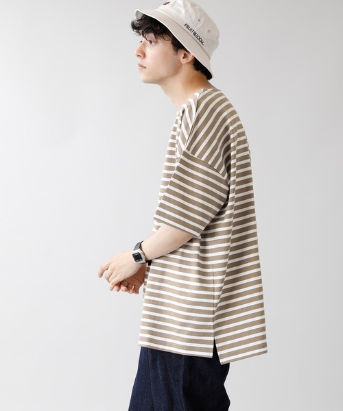 RAGEBLUE（レイジブルー）の「マリンボーダー/サイドスリットビッグTシャツ/949576（Tシャツ/カットソー・メンズ・ベージュ/ホワイト×ネイビー・MEDIUM/LARGE）」の12枚目の写真