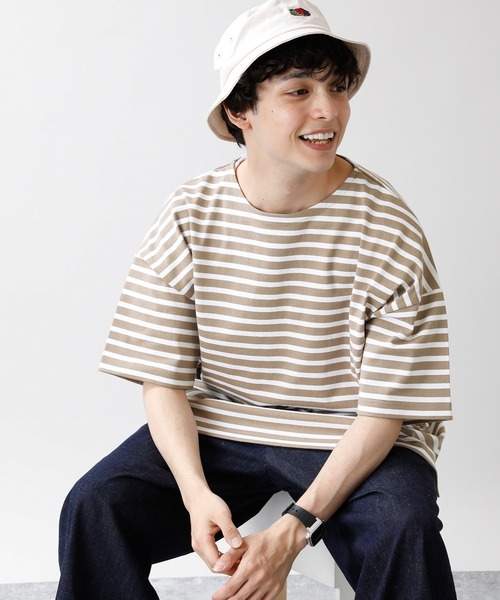 RAGEBLUE（レイジブルー）の「マリンボーダー/サイドスリットビッグTシャツ/949576（Tシャツ/カットソー・メンズ・ベージュ/ホワイト×ネイビー・MEDIUM/LARGE）」の13枚目の写真