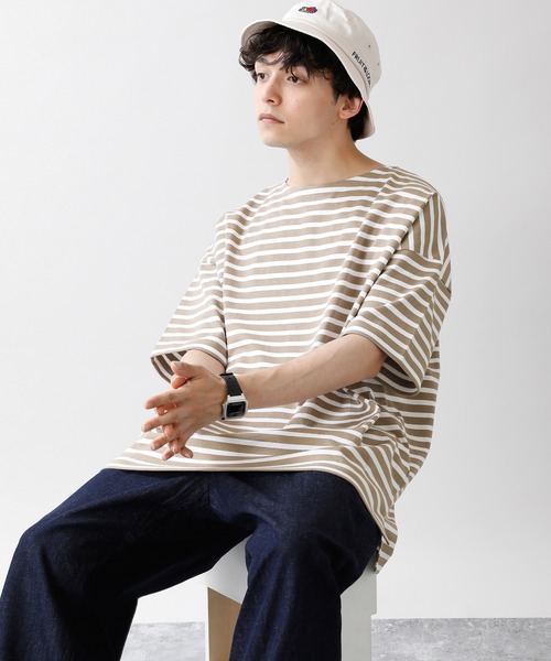 RAGEBLUE（レイジブルー）の「マリンボーダー/サイドスリットビッグTシャツ/949576（Tシャツ/カットソー・メンズ・ベージュ/ホワイト×ネイビー・MEDIUM/LARGE）」の14枚目の写真