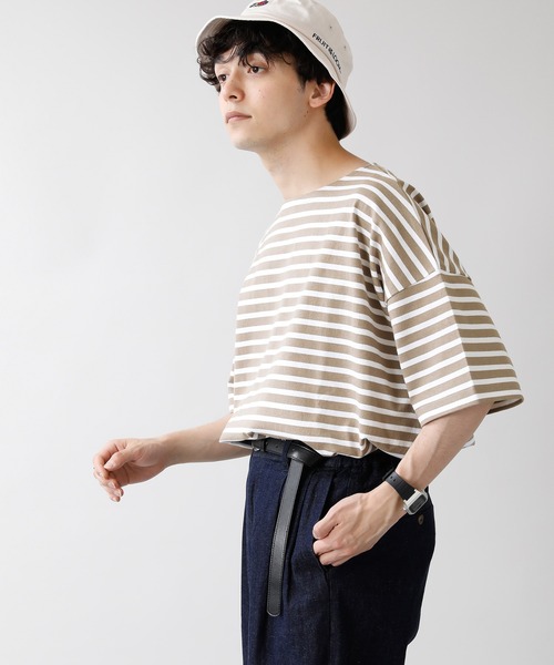 RAGEBLUE（レイジブルー）の「マリンボーダー/サイドスリットビッグTシャツ/949576（Tシャツ/カットソー・メンズ・ベージュ/ホワイト×ネイビー・MEDIUM/LARGE）」の15枚目の写真