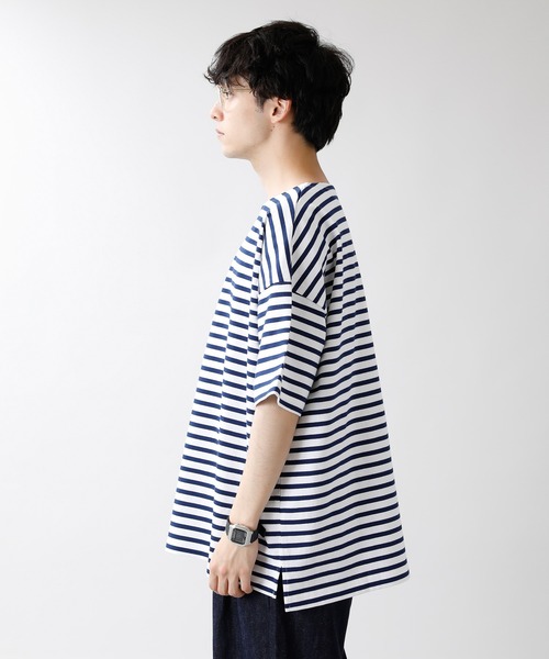 RAGEBLUE（レイジブルー）の「マリンボーダー/サイドスリットビッグTシャツ/949576（Tシャツ/カットソー・メンズ・ベージュ/ホワイト×ネイビー・MEDIUM/LARGE）」の17枚目の写真