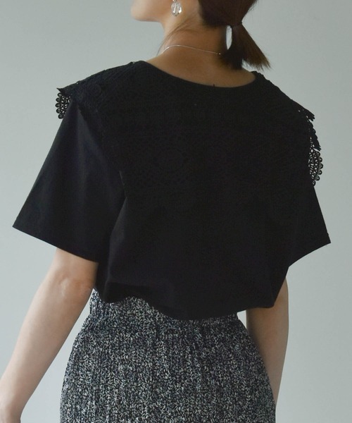 muure（ミュール）の「レース襟付き半袖カットソー（Tシャツ/カットソー・レディース・ブラック/アイボリー・FREE）」の5枚目の写真