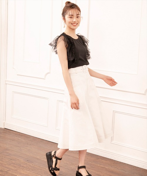 WILLSELECTION（ウィルセレクション）の「チュールラッフルリブトップス（Tシャツ/カットソー・レディース・ブラック/ベージュ/オフホワイト・MEDIUM）」の9枚目の写真